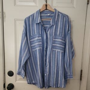 J. Jill Blue and White Casual Button Down Shirt